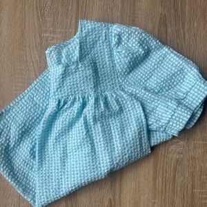 Square Neck Blue Gingham Light Weight, Seer Sucker Shirt